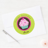 Rond Sticker d'anniversaire Green Polka Dot Cupcake (Enveloppe)