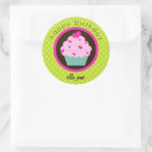 Rond Sticker d'anniversaire Green Polka Dot Cupcake (Sac)