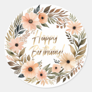 Rond Sticker d'anniversaire heureux avec des fleurs d'a
