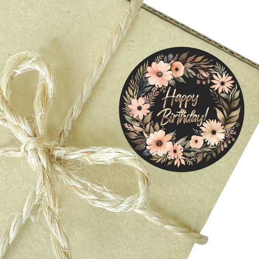 Rond Sticker d'anniversaire heureux avec des fleurs d'a