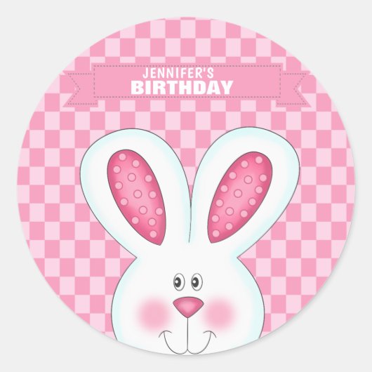 Rond Sticker d'anniversaire lapin personnalisé (Devant)
