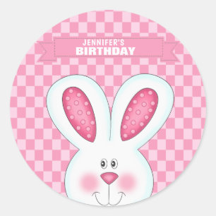 Rond Sticker d'anniversaire lapin personnalisé