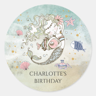 Rond Sticker d'anniversaire Mermaid Watercolor