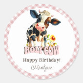 Rond Sticker d'anniversaire mignon et rose Vache (Devant)