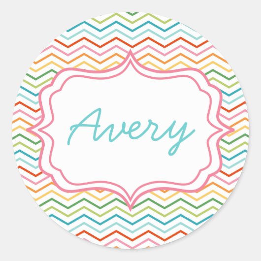 Rond Sticker d'anniversaire moderne Rainbow Chevron STr (Devant)
