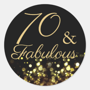 Rond Sticker d'anniversaire noir et or 70 et fabuleux
