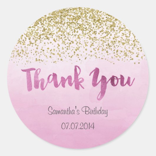 Rond Sticker d'anniversaire or et rose (Devant)