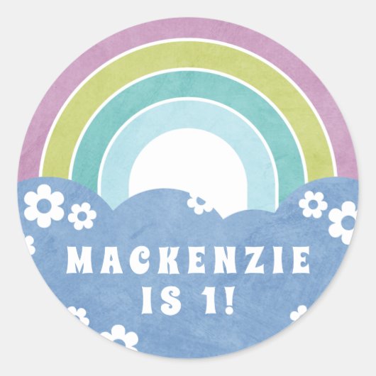 Rond Sticker d'anniversaire Retro Rainbow & Daisies (Devant)