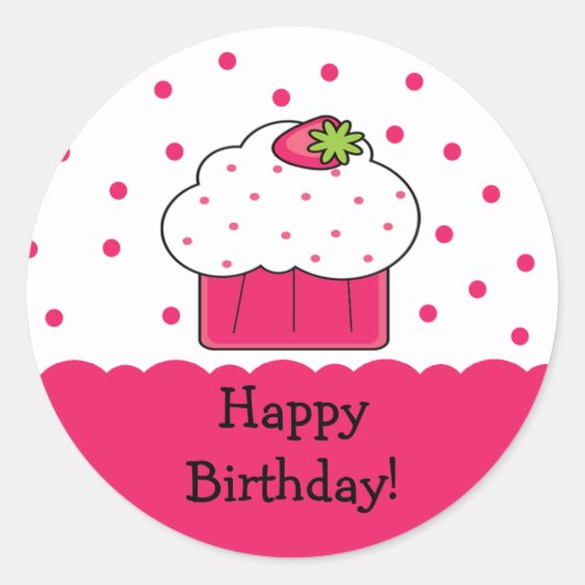 Rond Sticker d'anniversaire rose Cupcake (Devant)