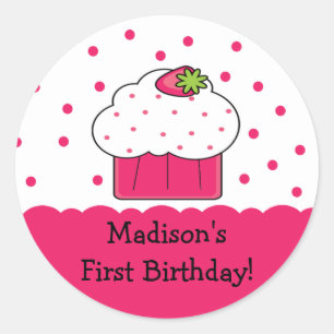 Rond Sticker d'anniversaire rose Cupcake