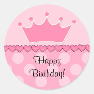 Rond Sticker d'anniversaire rose Princess Crown