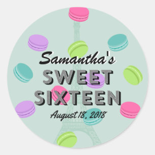 Rond Sticker d'anniversaire sweet sixteen Paris et Maca