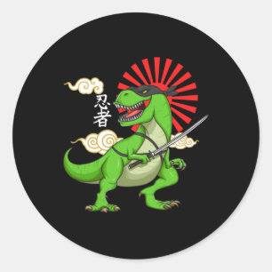 Rond Sticker d'art de style japonais Ninja T-rex