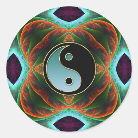 Rond Sticker d'art fractal vert Yin Yang Aqua (Devant)