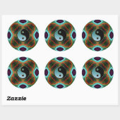 Rond Sticker d'art fractal vert Yin Yang Aqua (Feuille)