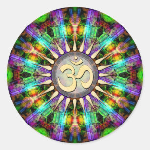 Rond Sticker d'art spirituel de Gem Mandala Golden Aum