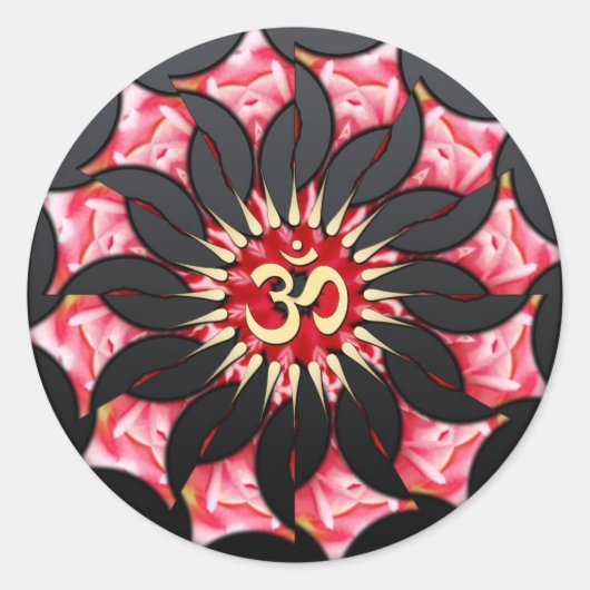 Rond Sticker d'art spirituel Rose noir Om (Devant)