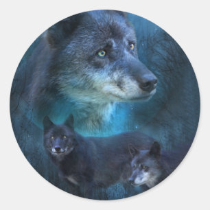 Rond Sticker d'art Wolf bleu