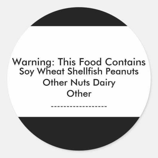 Rond Sticker d'avertissement d'allergie alimentaire (Devant)