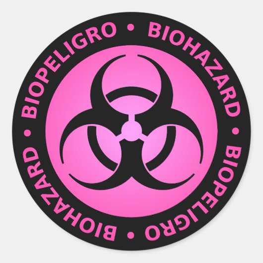 Rond Sticker d'avertissement de risque biologique rose (Devant)