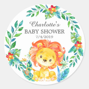 Rond Sticker de Baby shower de Lion Jungle Merci Favori