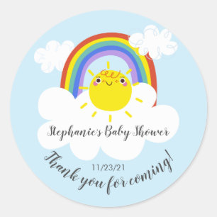 Rond Sticker de Baby shower Sunshine Arc-en-ciel