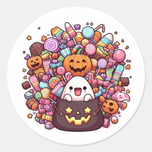 Rond Sticker de bonbon d'Halloween Kawaii Ghost (Devant)