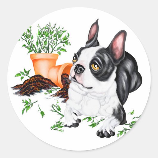 Rond Sticker de Boston Terrier Naughty Pup (Devant)