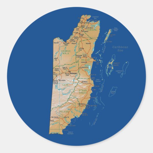 Rond Sticker de carte Belize (Devant)