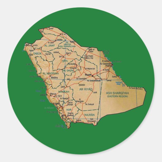 Rond Sticker de carte en Arabie Saoudite (Devant)