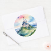 Rond Sticker de château d'aquarelle ronde (Enveloppe)