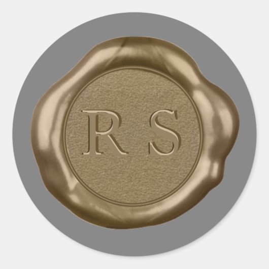 Rond Sticker de cire d'or monogramme sur gris, (Devant)