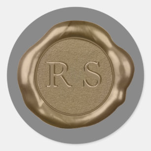 Rond Sticker de cire d'or monogramme sur gris,