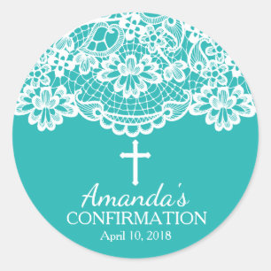 Rond Sticker de confirmation de dentelle Vintage bleu t