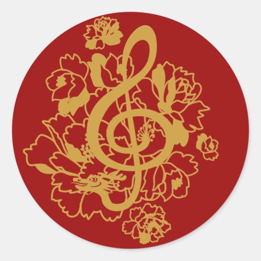 Rond Sticker de design musical Dragon Treble Clef Peoni (Devant)