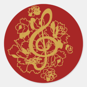 Rond Sticker de design musical Dragon Treble Clef Peoni