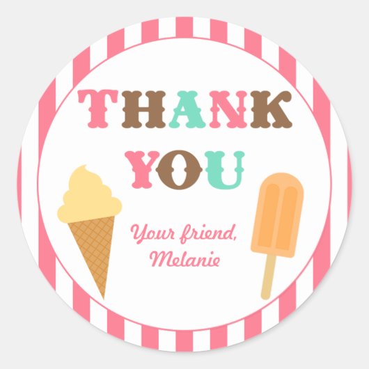 Rond Sticker de fête d'anniversaire de crème glacée (Devant)