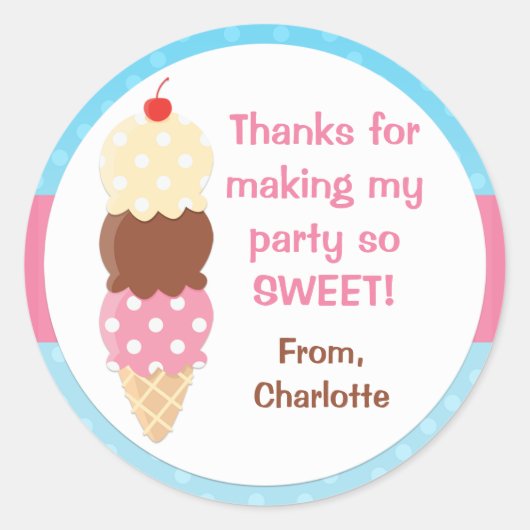Rond Sticker de fête d'anniversaire de crème glacée (Devant)