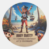 Rond Sticker de fête d'anniversaire de la fille pirate  (Devant)