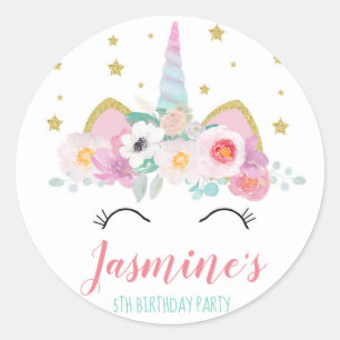 Rond sticker de fête d'anniversaire de la licorne de fa
