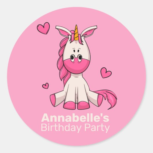 Rond Sticker de fête d'anniversaire fille rose mignonne (Devant)