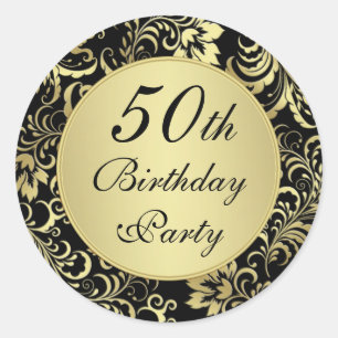 Rond Sticker de fête du 50e anniversaire noir et or