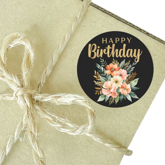 Rond Sticker de fleurs d'aquarelle d'anniversaire heure