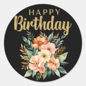Rond Sticker de fleurs d'aquarelle d'anniversaire heure (Devant)