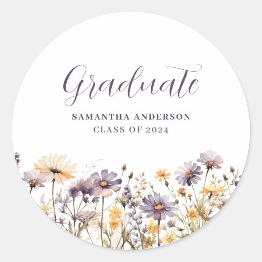 Rond Sticker de graduation florale aquarelle (Devant)