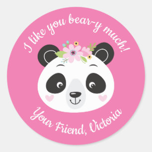 Rond Sticker de jour Panda Face Cute Kids Valentines