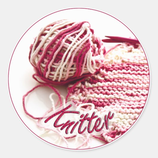 Rond Sticker de Knitter rose et blanc (Devant)