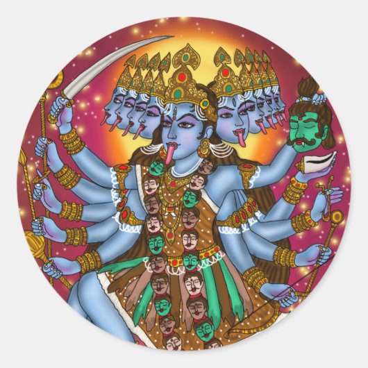 Rond Sticker de la déesse Mahakali | Fierce Hindu Devi (Devant)