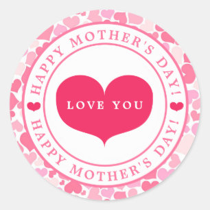 Rond Sticker de la fête des mères Motif de Coeurs roses