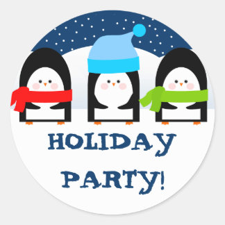 Rond Sticker de la partie des pingouins d'hiver